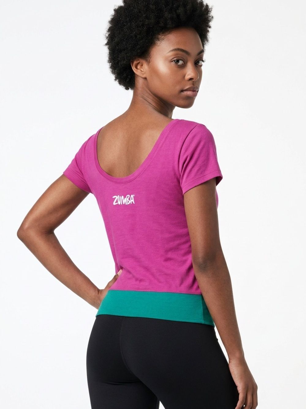 ZUMBA | Pink & Teal Short Sleeve Scoop Neck Tee S